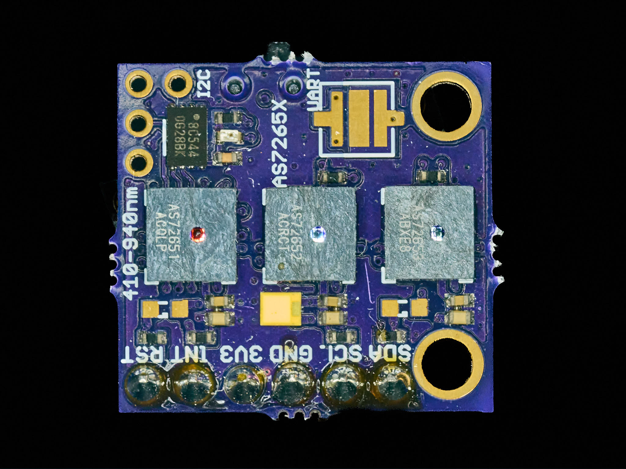 Photographs of the sensors on a breakout board